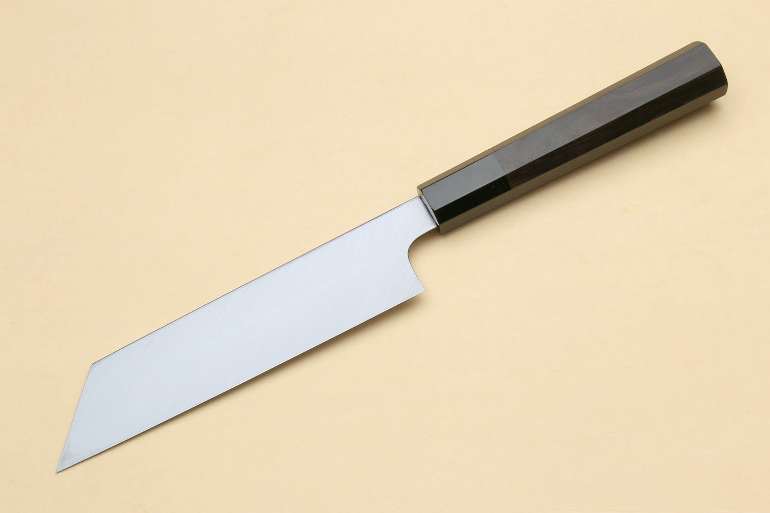 Japanese vegetable knife with mirror-finished steel blade and black handle