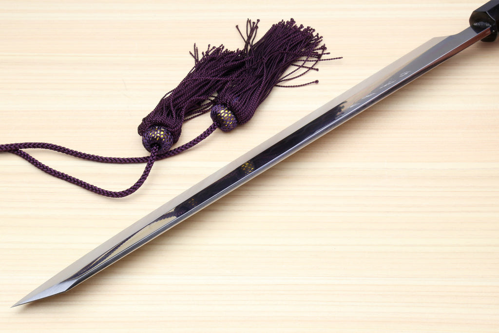Yoshihiro Japanese sushi knife, mirror blade and ebony handle with purple tassel