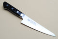 Poultry boning knife with dark blue handle and pointed stainless steel blade