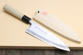 Fish fillet deba knife with white steel blade, light magnolia handle, black ferrule