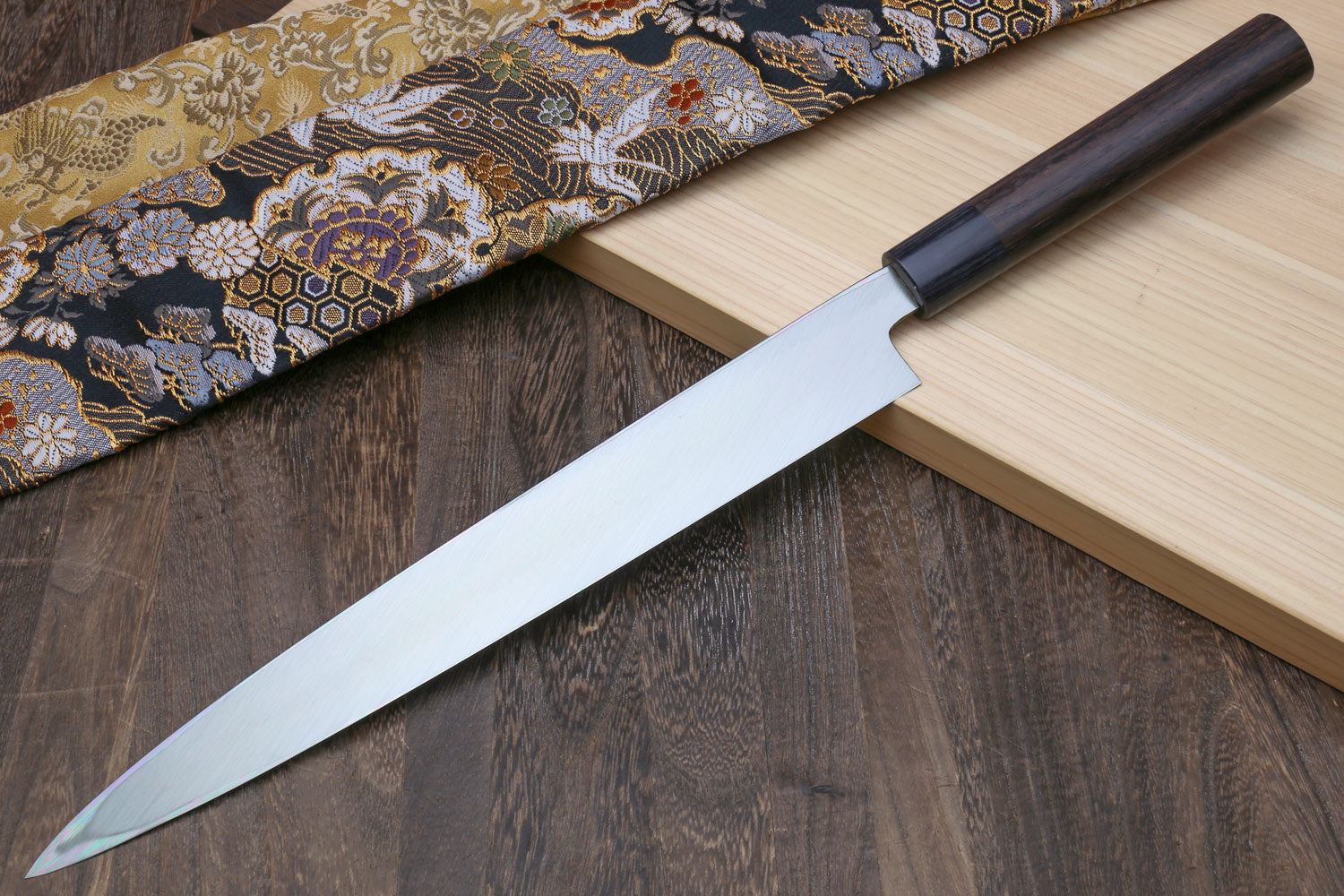 Yanagi sushi knife with white steel blade and rosewood handle