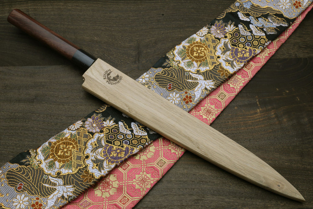 Yanagi sushi knife with rosewood handle and wooden saya