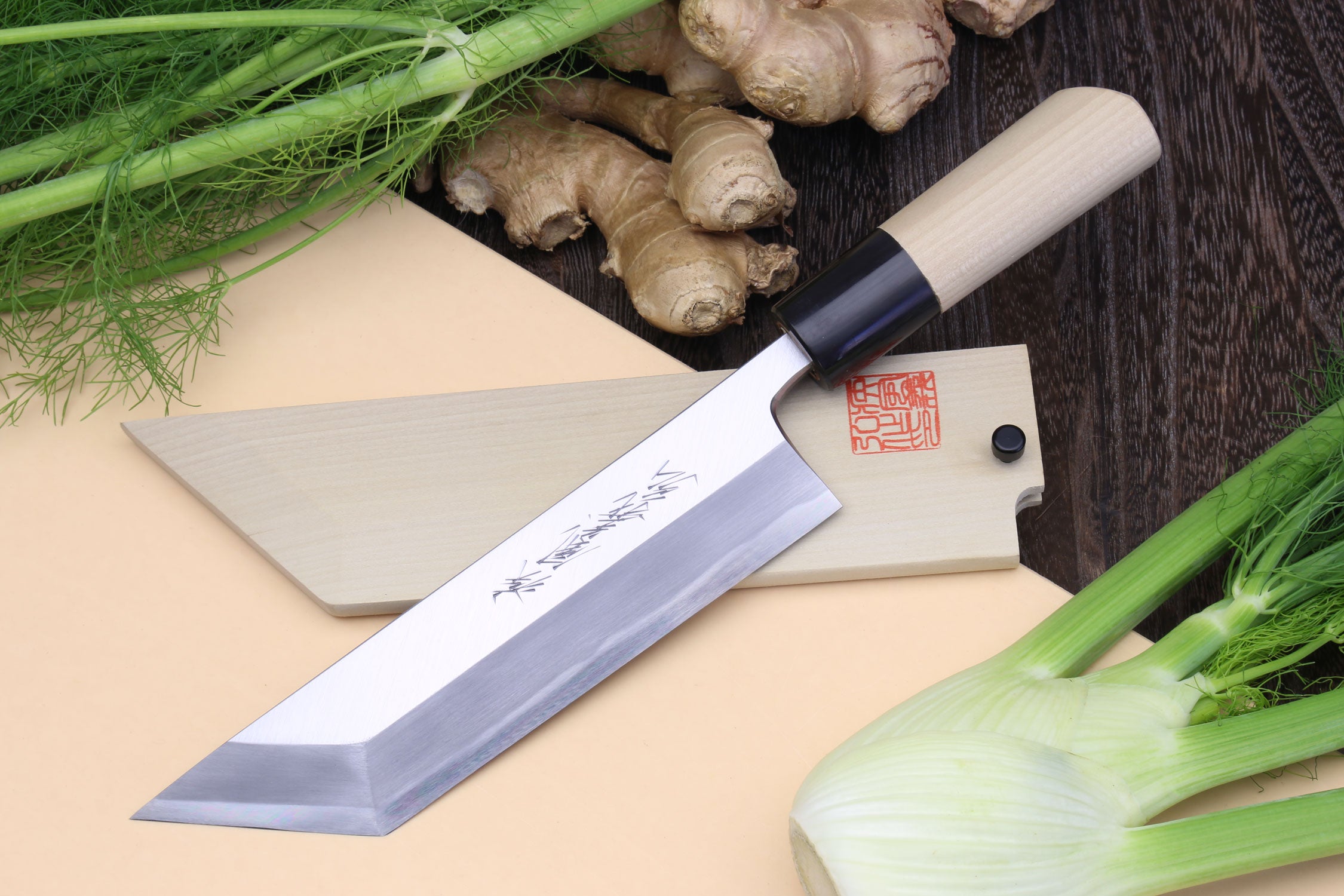 Yoshihiro filet knife with light wood handle and silver blade