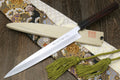 Yanagi sushi sashimi knife with white steel blade and dark Shitan handle