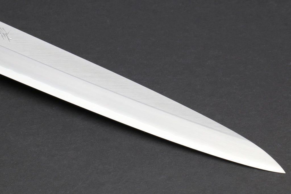 Long pointed yanagi knife blade with smooth stainless edge