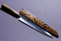 Mirror-finished yanagi kiritsuke knife with gold phoenix engraving and rosewood handle