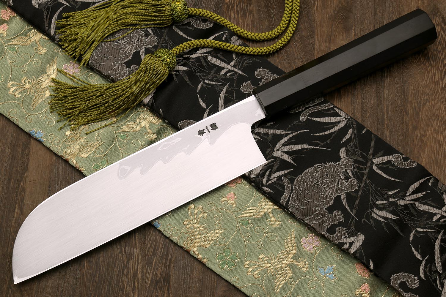 Traditional Japanese vegetable chopping knife, white damascus blade with black handle