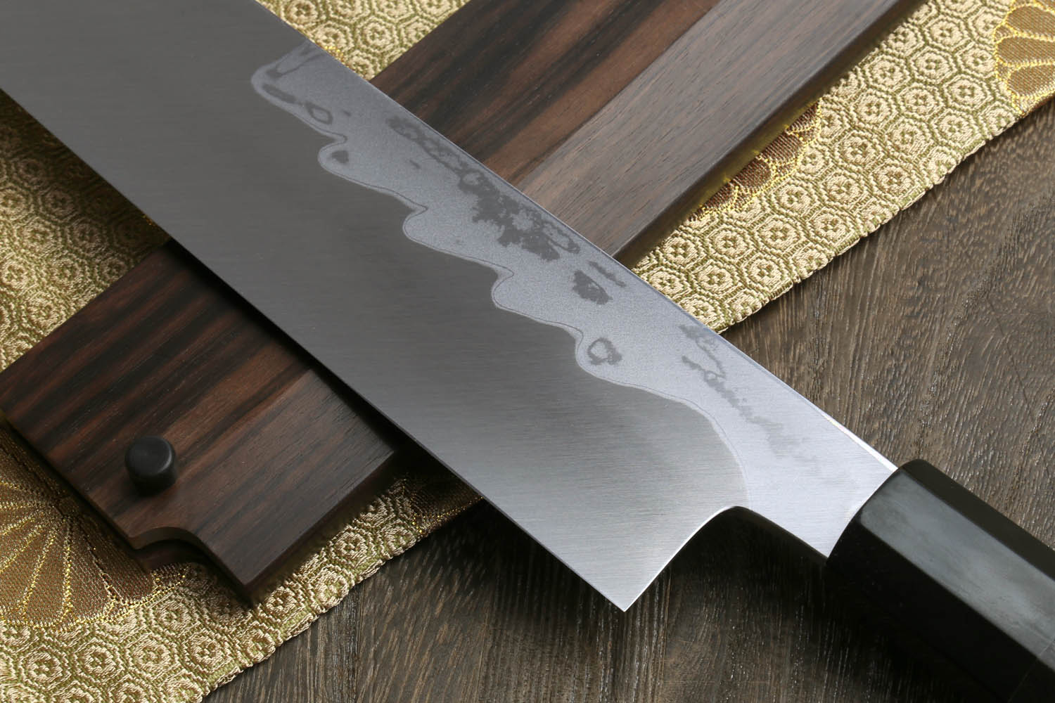 Kiritsuke Japanese chef knife with damascus blade and ebony wood handle